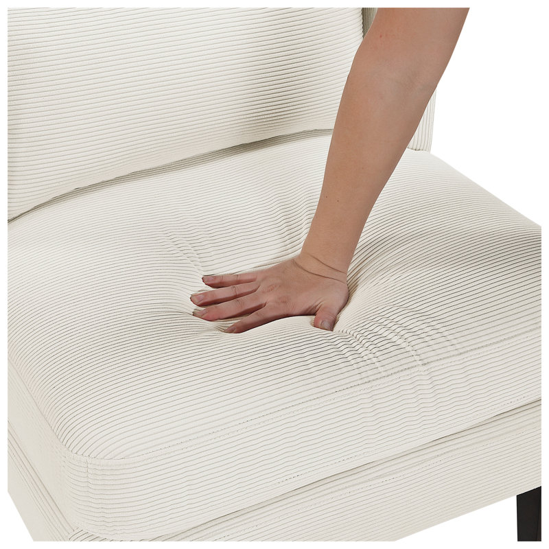 Chaise d'appoint moderne en velours côtelé beige avec coussins à ressorts ensachés et coussin inclus