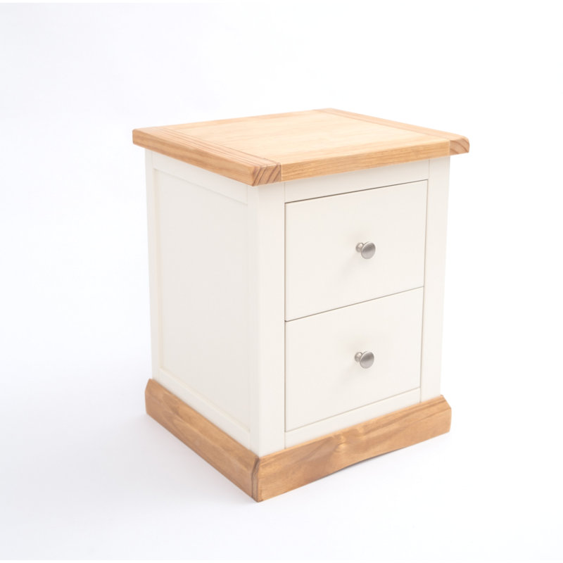 Eastchester 45cm W Plywood / Laminate Board Bedside Table, Off White/Natural/Silver