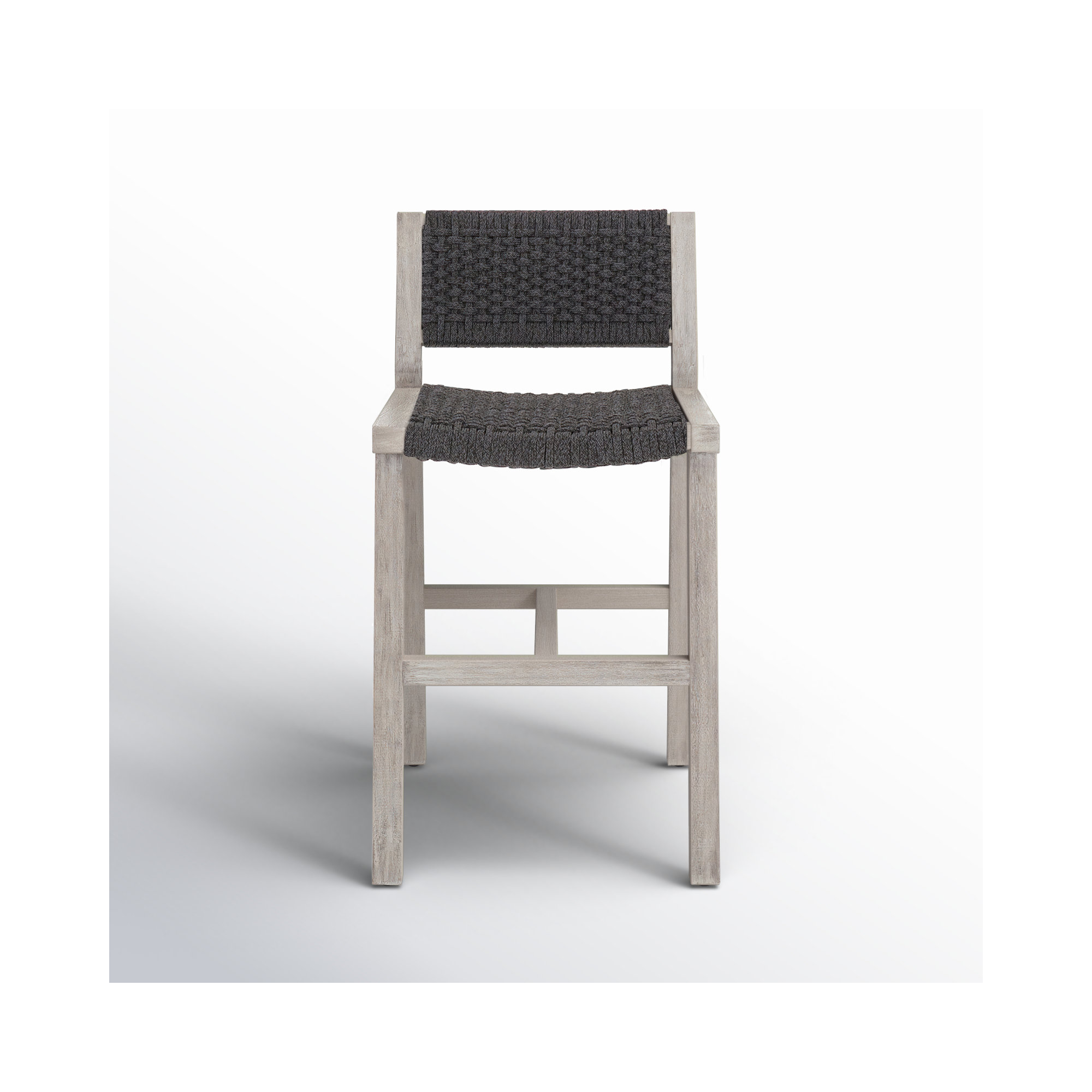 Shea Teak Outdoor Bar Stool, Weathered Gray, Thick Gray Rope, Bar Stool (29" Seat Height)
