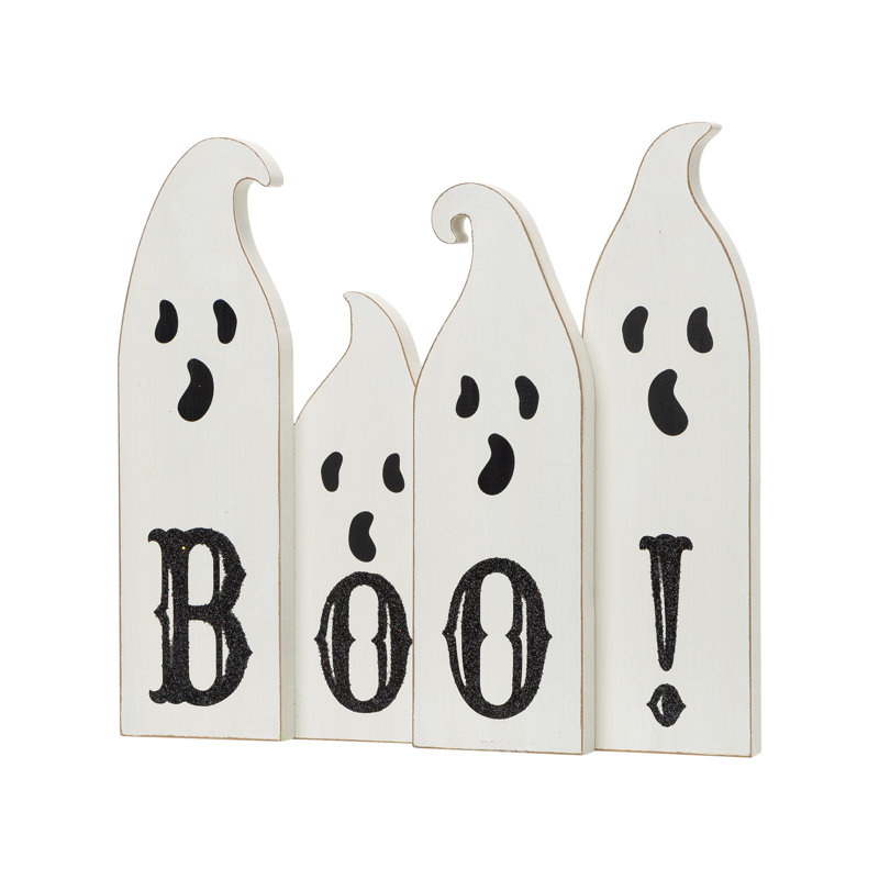 12" White Wooden Ghost Halloween Table Decor