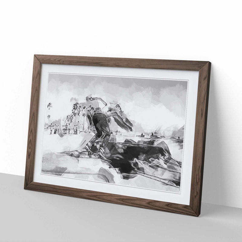 Venice Beach Skateboarder in Abstract - Picture Frame Graphic Art Print, 35cm H x 50cm W x 2cm D, Walnut