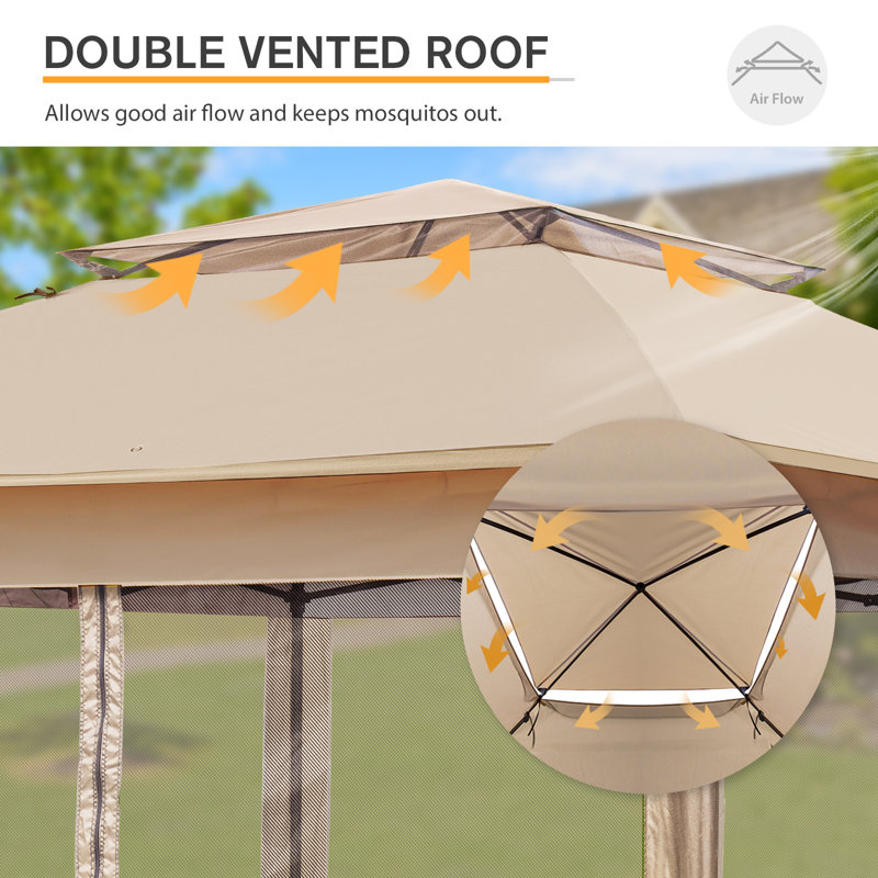 11 Ft. W x 11 Ft. D Outdoor Pop Up Soft Top Steel Patio Gazebo with Netting, Khaki
