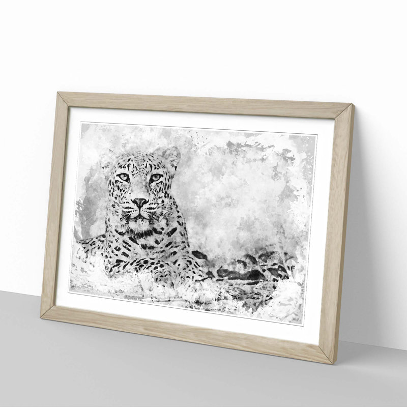 Leopard Resting in Abstract - Picture Frame Painting Print, 48cm H x 65cm W x 2cm D, Oak Framed