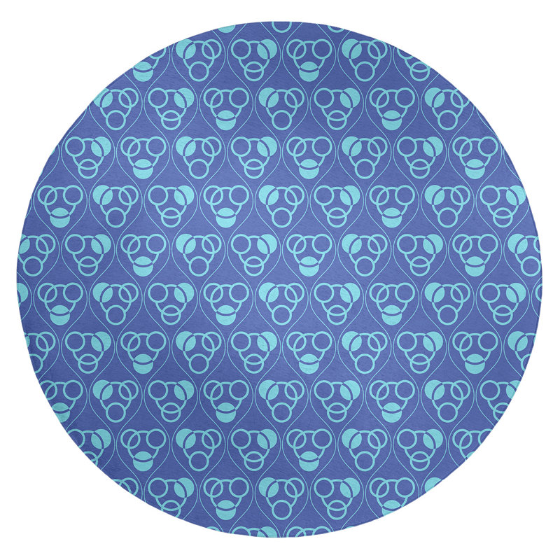 Tapis bleu/bleu ciel cercles et vagues, Rond 5 pi