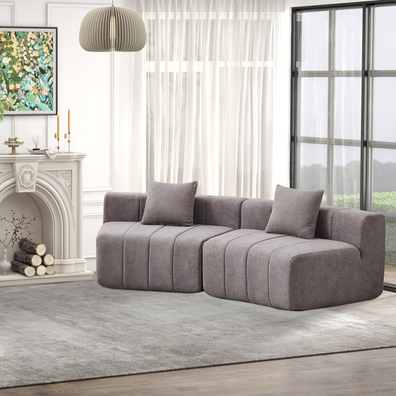 Canapé modulaire courbé en chenille avec 2 coussins - Conception semi-circulaire modulaire pour le salon, la chambre à coucher, le bureau ou le salon