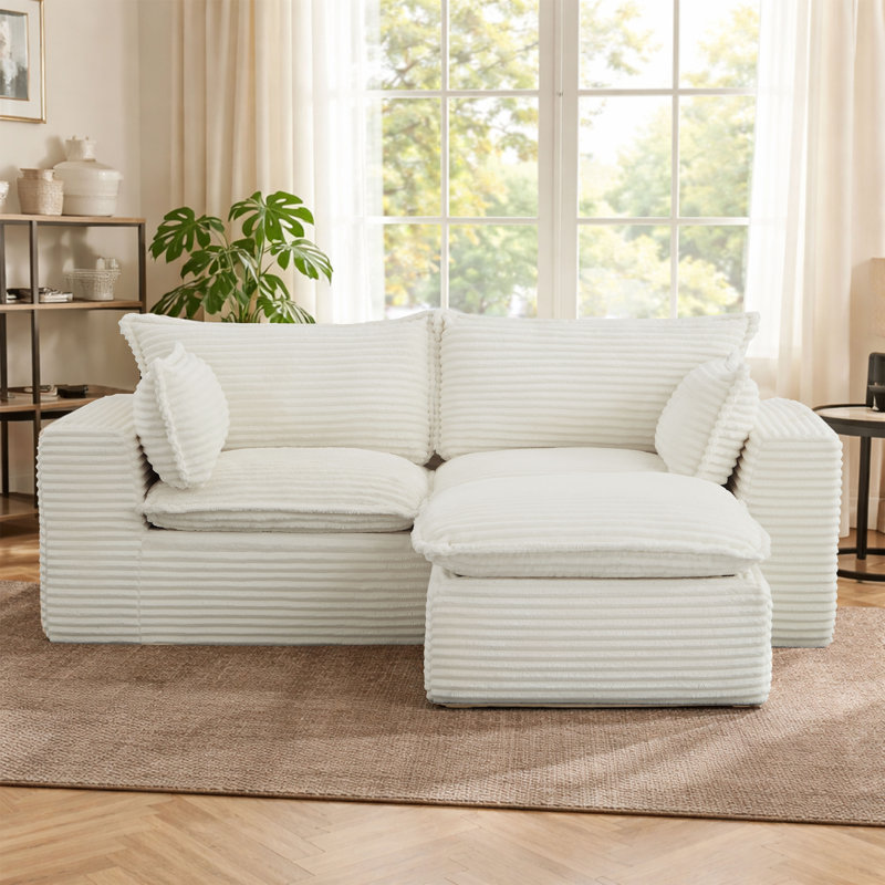 Canapé modulaire 78,8 po avec repose-pieds Cloud, aucun assemblage requis, White Corduroy