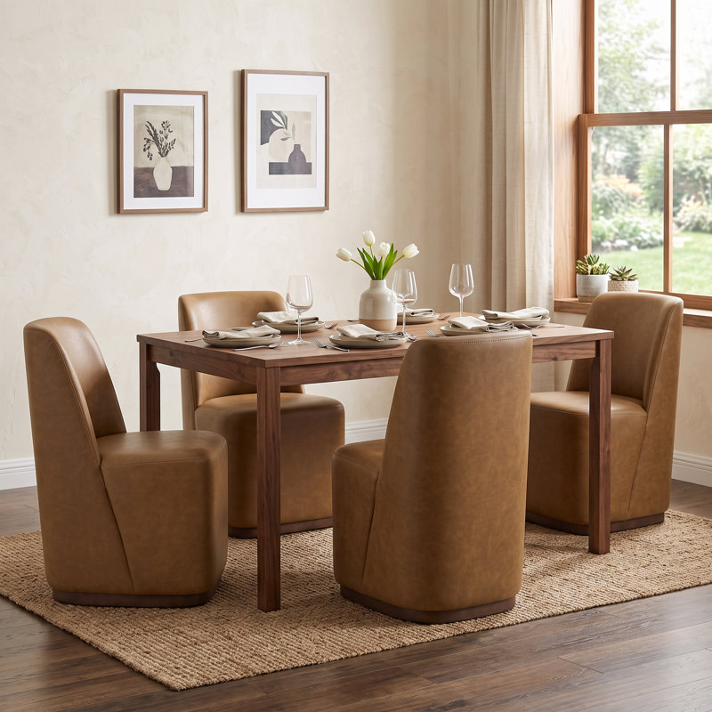 Chaises de salle à manger rembourrées Geelt, Cuir à équipement véritable brun
