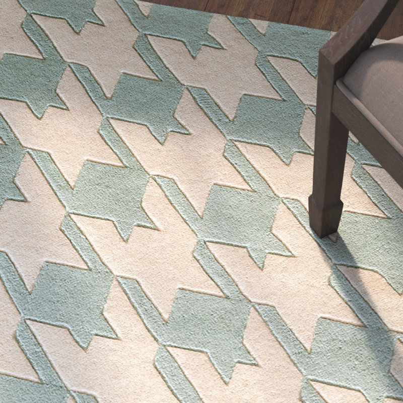 Tapis bleu clair en laine touffeté à la main Wehmeyer, Rectangle 3 pi 6 po x 5 pi 6 po