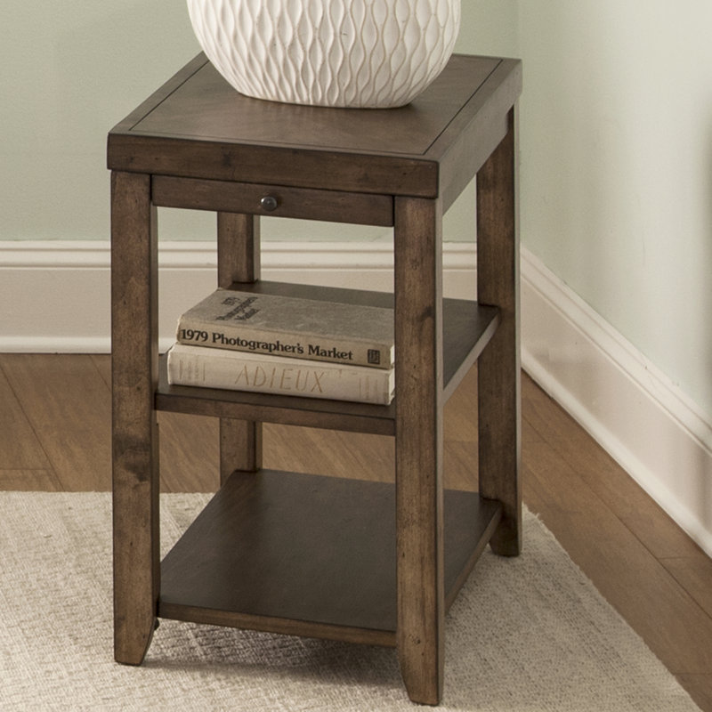 Mitchell Brown Rectangular Wood Side Table with Storage