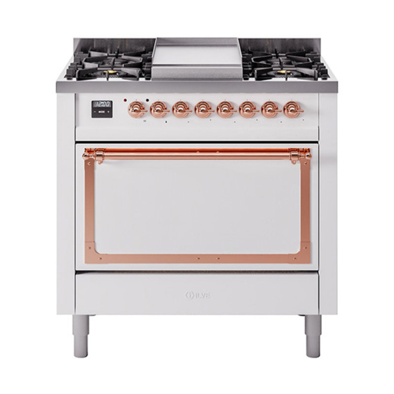 ILVE Nostalgie II Noblesse 36 in Dual Fuel Range, White/Copper, Natural Gas