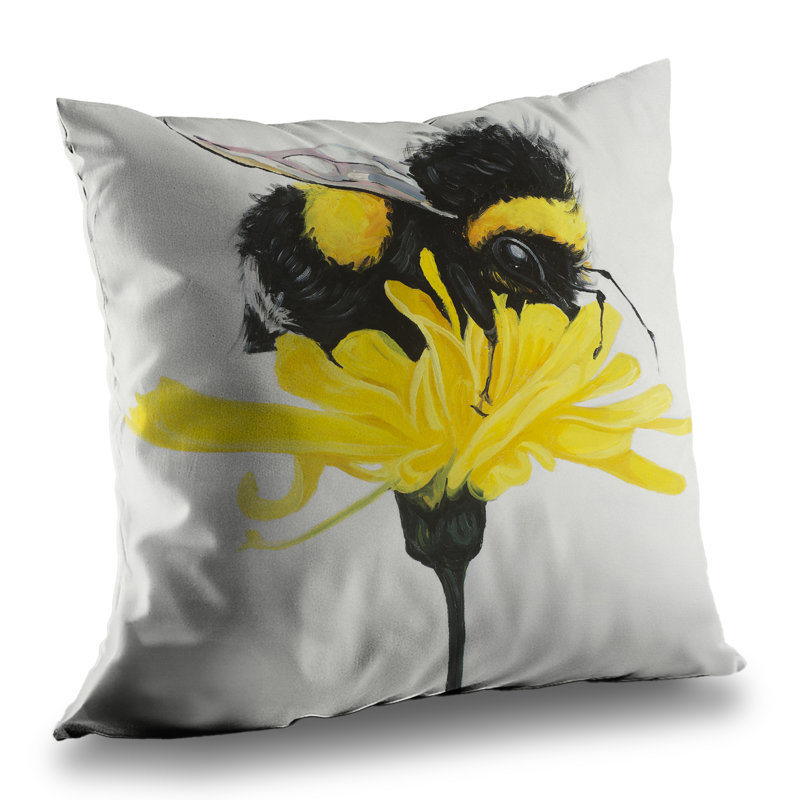 Bumblebee on a Dandelion - Contemporary – Throw Pillow Cover Only, Double-Sided Print, Insert Not Included
