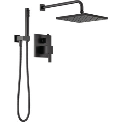 Delta Modern 14 Series Square Rain Shower System Faucet Set, Rainfall Matte Black Shower Head and Handle Set, Valve Trim Kit, 10 Inch, Matte Black (Valve Not Included