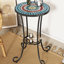 Table d'appoint en carreaux de céramique bleue et noire avec tablette, structure en fer, 14 po de diamètre x 21,91 po de hauteur, facile à assembler