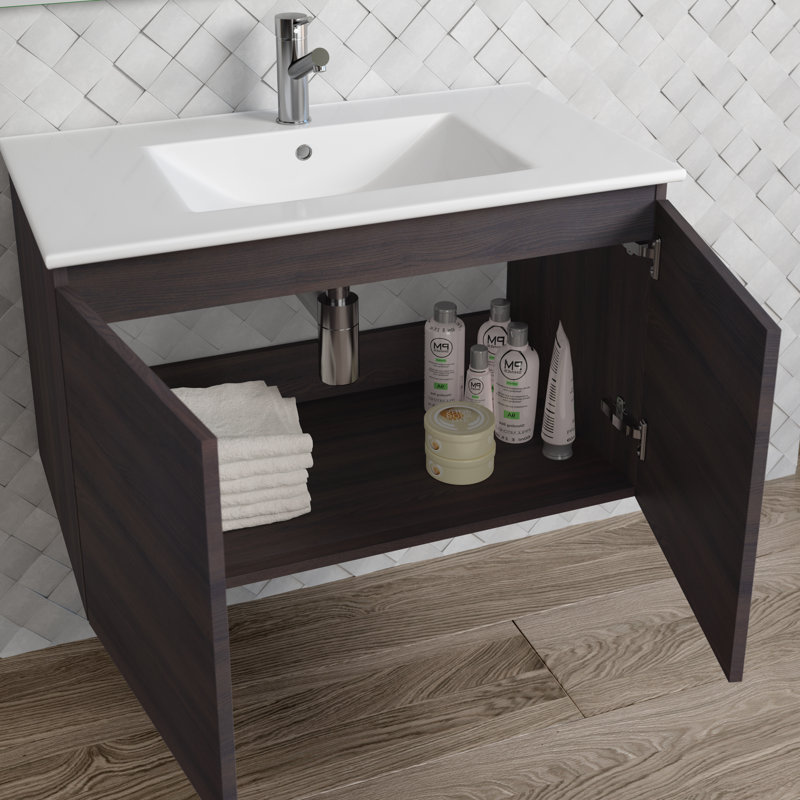 Jasso 32'' Single Bathroom Vanity with Ceramic Top, Brown