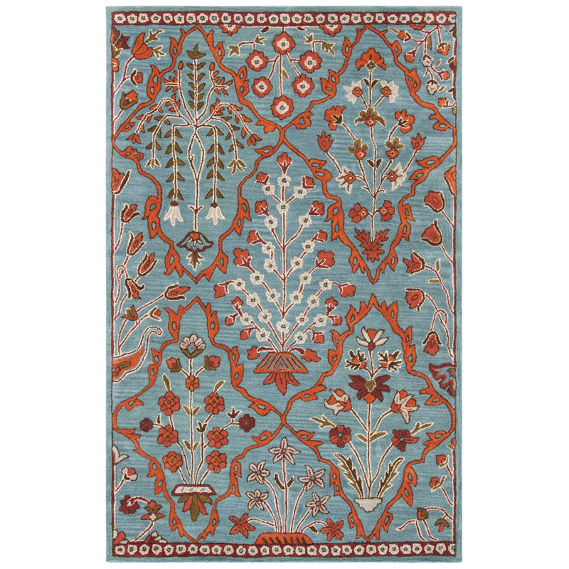 Kouerga Wyndham Wool Floral Rug, Rectangle 2'6" x 4'