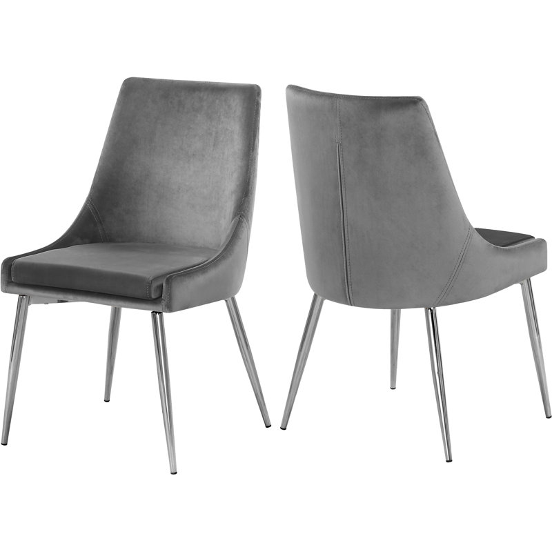 Chaise rembourrée en velours Karina, Velours gris, Chrome