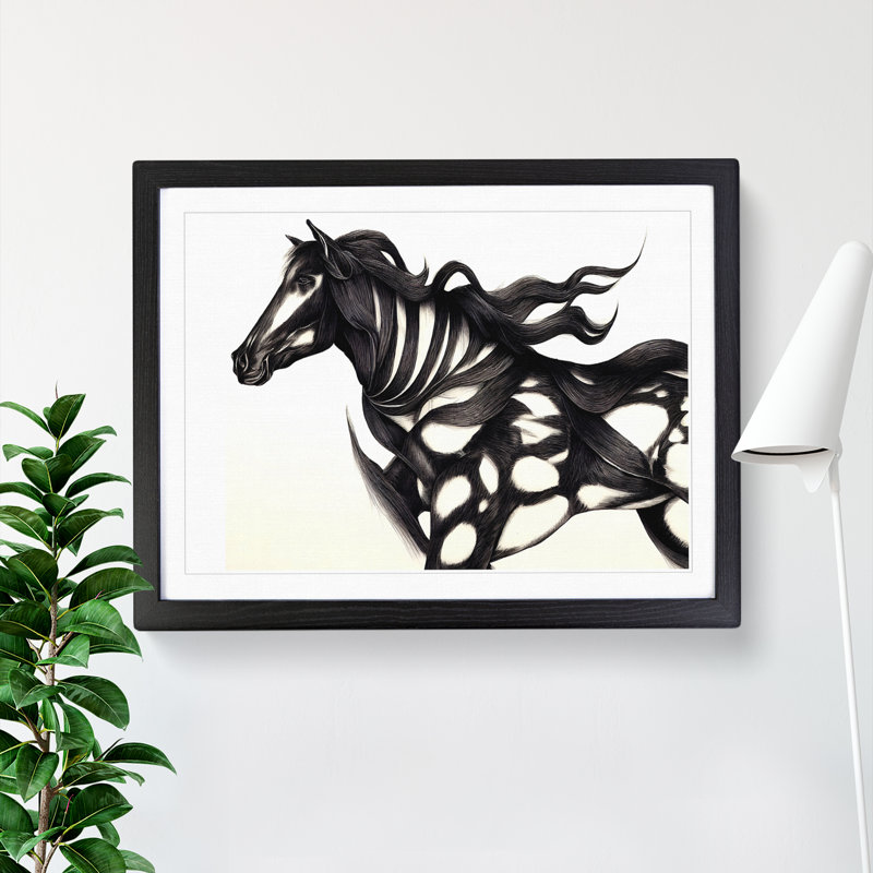 XH1022-9679X Vivacious Abstract Horse - Single Picture Frame Print, 46cm H x 64cm W x 2cm D, Black Framed