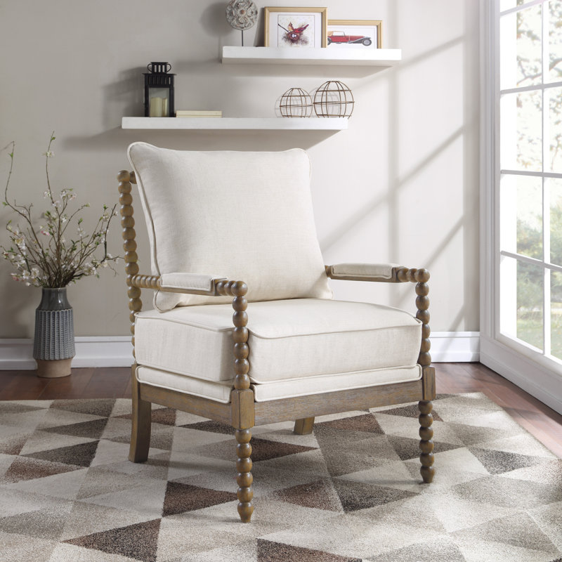 Fletcher 26.75" Wide Armchair, White 100% Polyester, Brushed Brown
