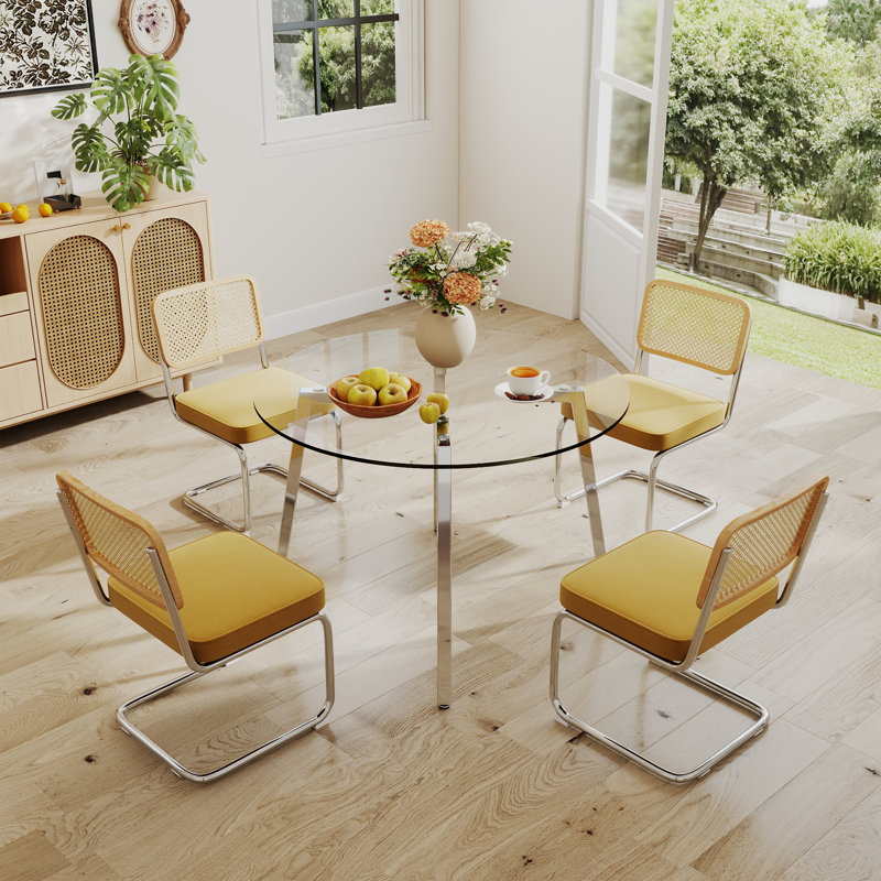Ensemble de salle à manger 5 pièces, H 29,5 po x L 36 po x l 36 po, Jaune