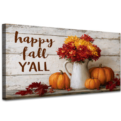  Pumpkin Canvas Wall Art Rustic Fall Still Life Painting Autumn Pictures Farmhouse Floral Print Cozy Thanksgiving Artwork Decor Large Pumpkin Prints for Living Room Entryway Office Wall, 20x40 inches