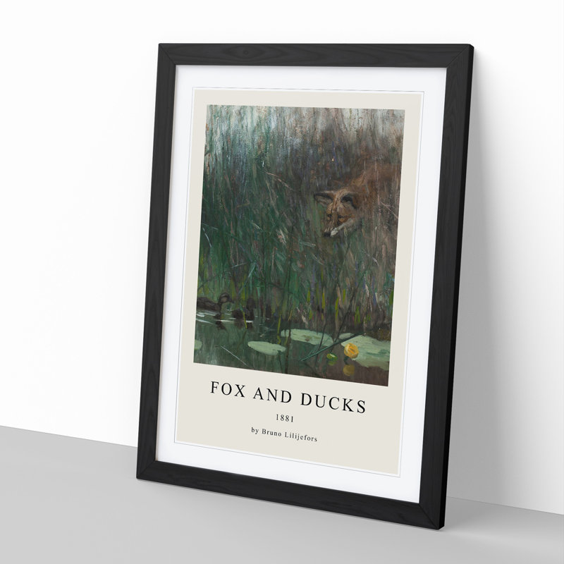 Fox Stalking Ducks by Bruno Liljefors - Single Picture Frame Print, Black Framed, 48cm H x 36cm W x 2cm D