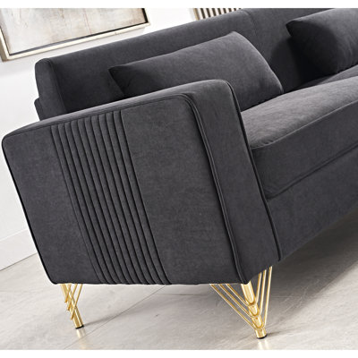 Living en velours de 85,8 po, canapé 3 places noir avec une touche moderne classique, confort luxueux, canapé facile à nettoyer, design, confortable, processus d'entretien