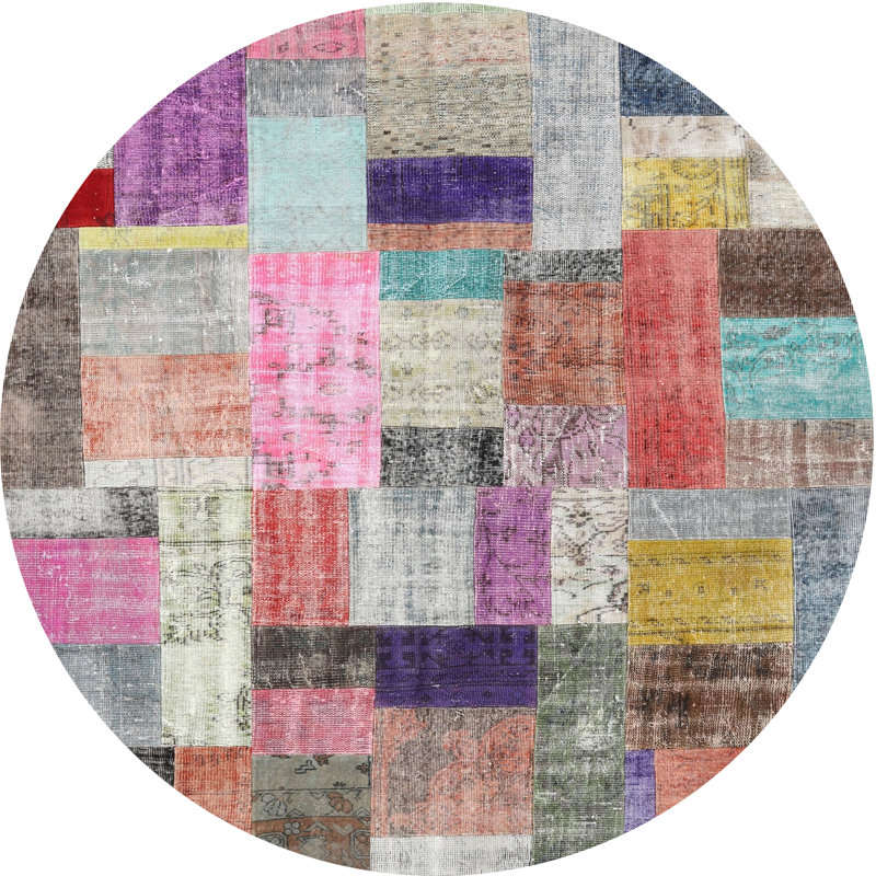 Tapis bleu/gris/rose zone contemporaine, Rond 7 pi
