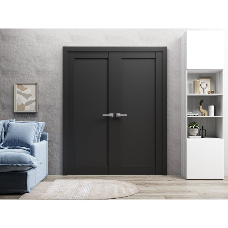 Portes françaises doubles noires à panneaux Quadro, 64 po x 84 po