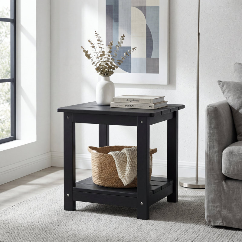 Outdoor Side Table For Patio, Double Deck Adirondack End Table, Weather Resistant Hdpe, Rectangular, Black