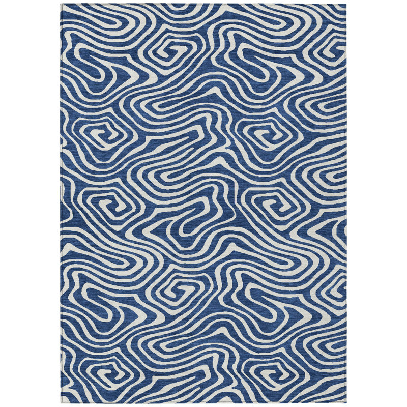 Tapis extérieur lavable abstrait bleu marine 3 pi x 5 pi