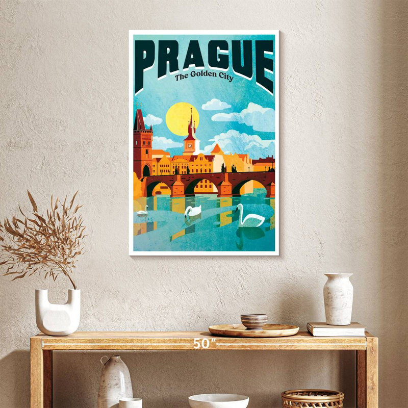 Affiche rétro de Prague, H 36 po x l 24 po