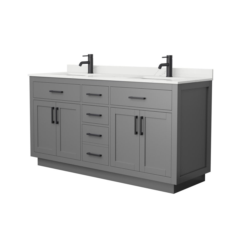 Ensemble de meuble-lavabo double Beckett, Gris foncé, Or brossé, Quartz Giotto