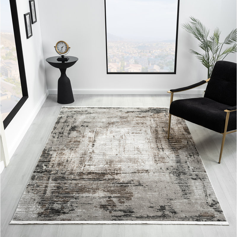 Tapis abstrait gris clair Gints Collection, Rectangle 5 pi 3 po x 7 pi 6 po