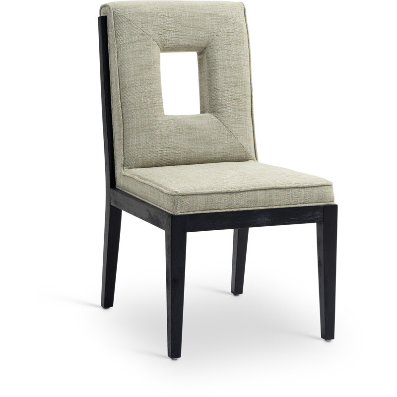 Chaise d'appoint Flore, Tissu texturé en lin vert, Noir