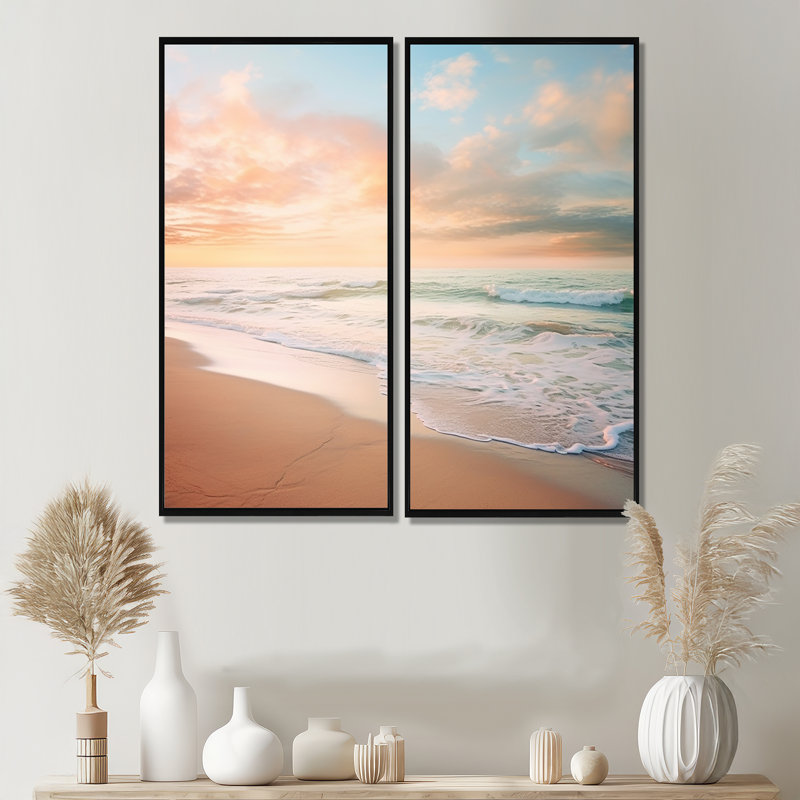 Beach Photo Coastal Tranquillity I - Beige, décoration murale 2 panneaux, 40" H x 40" W, Impression encadrée flottante, Black