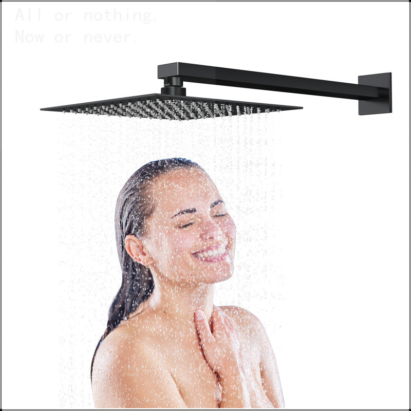 12 Inch Black Rain Shower Head, Square Ultra Thin 304 Stainless Steel High Pressure Shower Head Waterfall Full Body Coverage Waterfall Shower Head