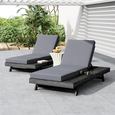 Méridienne en bois massif, triple coussin gris foncé, réglable en 4 positions pour les sièges de patio, la détente et le divertissement