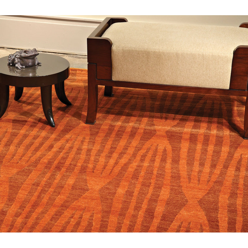 Wool Geometric Area Rug in Orange, Rectangle 12' x 16'