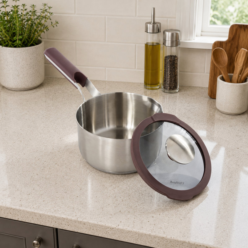 Casserole BergHOFF Elements en acier inoxydable 18/10, 16 cm (6,25 po), 1,5 l (1,5 pinte), avec couvercle en verre, violette