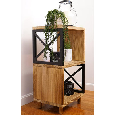  Table d'appoint rustique: table de bout de style campagnard, table de chevet, table de chevet en bois, table de bout haute, tables d'appoint hautes pour petits espaces, mobilier industriel moderne en métal de salon