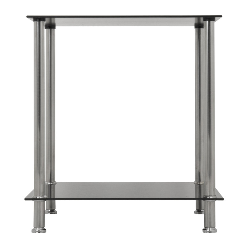 Sleek Black Glass and Chrome Square Side Table with Shelf