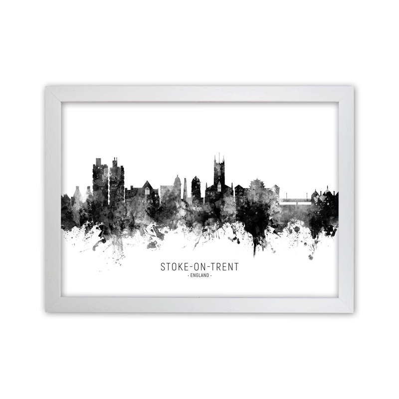 Stoke-on-Trent England Skyline Black White City Name by Michael Tompsett - 1 Piece Wall Art, 34cm H x 46cm W x 3cm D