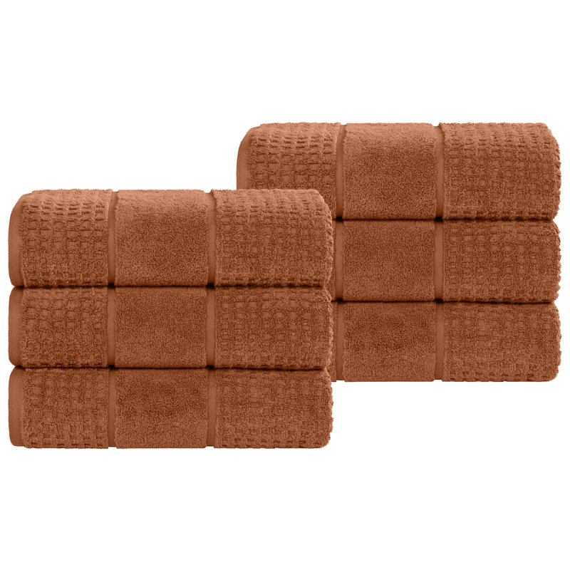 Camillah 100% Zero Twist Cotton Waffle Honeycomb Plush Absorbent Medium Weight Hand Towel Set, Rust