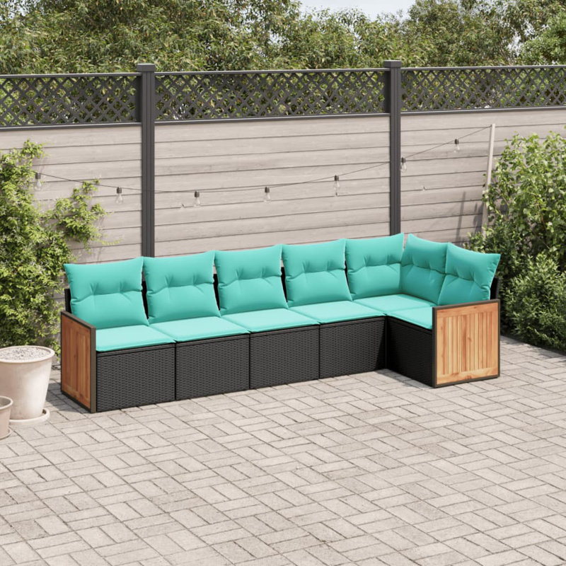 Ensemble de canapé de patio 6 pièces avec coussins en rotin de polyester noir