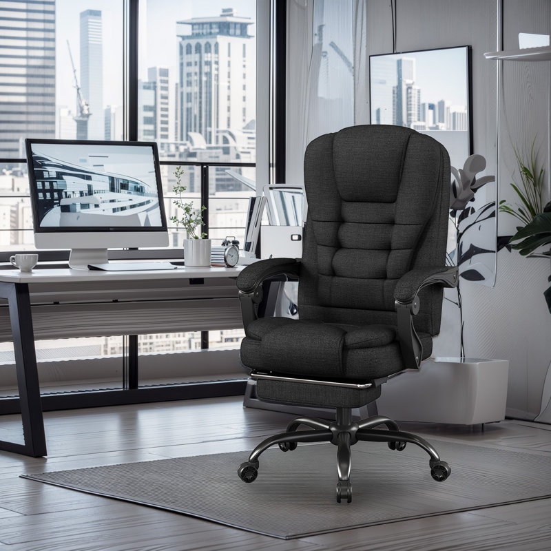 Inbox Zero Executive Fabric Computer Chair,High Back Office Chair, Black