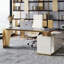Bureau rectangulaire en pierre + bois manufacturé + acier inoxydable avec 3 tiroirs-109670640-109670644-109670642