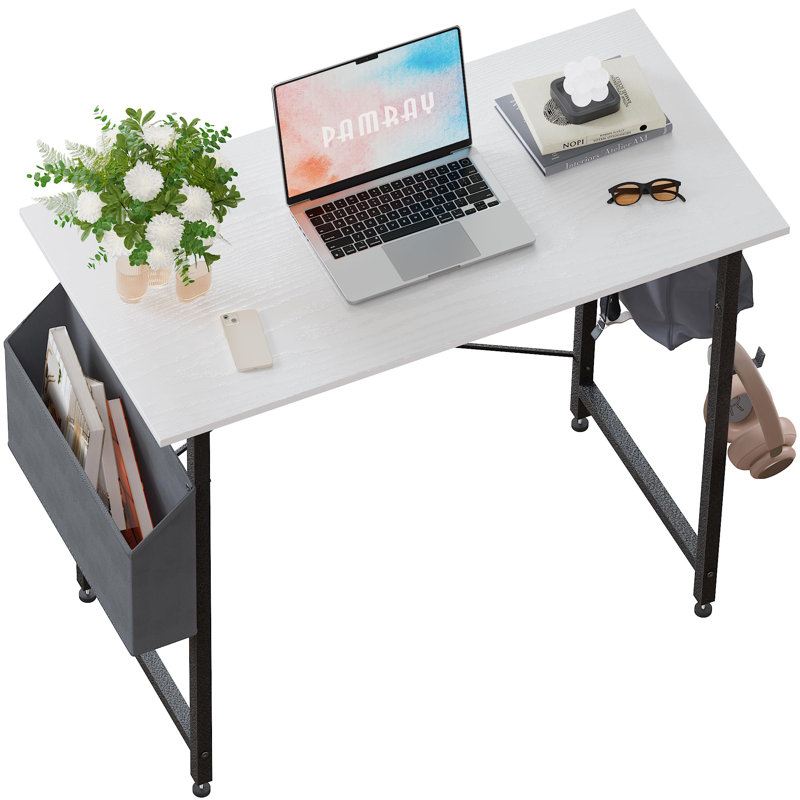 32 Inch Computer Desk For Small Spaces With Storage Bag, Home Office Work Desk With Headphone Hook, Small Office Desk Study Writing Table