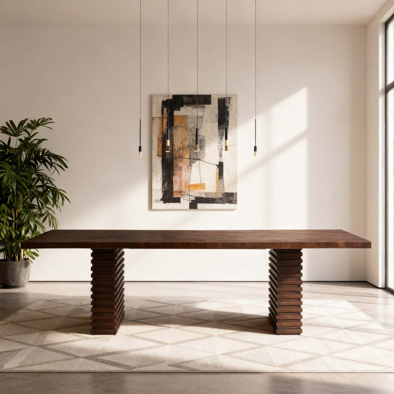 Modern Dining Table With Robust Double Pedestal, Espresso