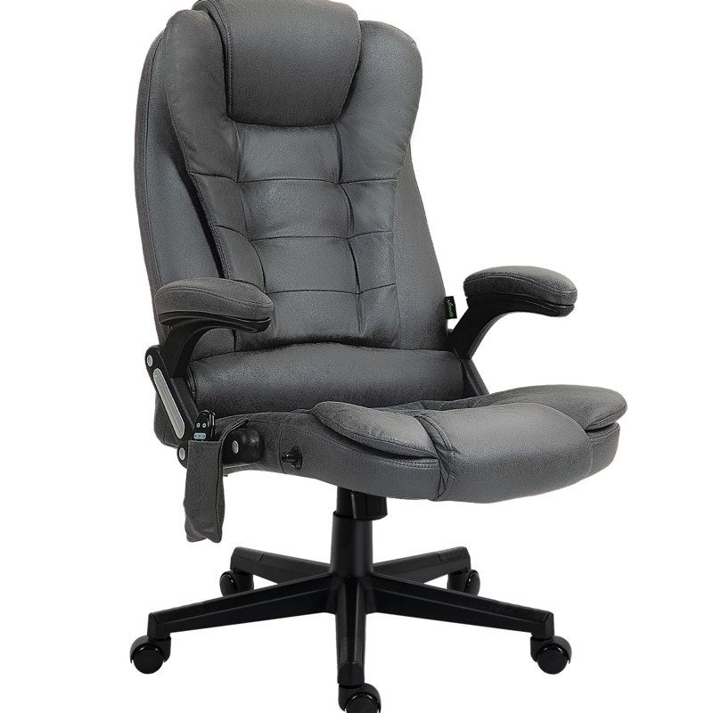 Fauteuil de bureau à 6 points vibrant et chauffant gris foncé - dossier inclinable, rembourré et réglable en hauteur