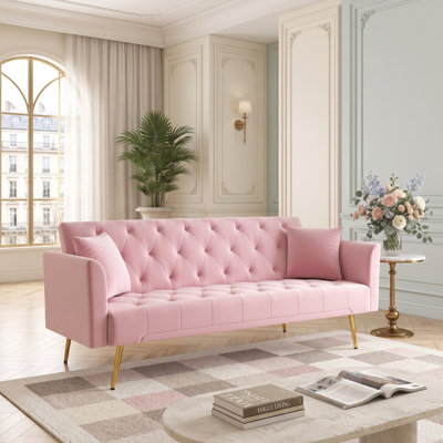72" Convertible Velvet Sofa Bed with Adjustable Backrest, Tufted Sleeper Couch